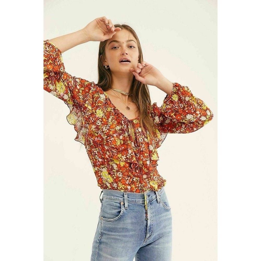 Intimately Free People Say It To Me Red Sienna Balloon Bodysuit‎ NWOT Small